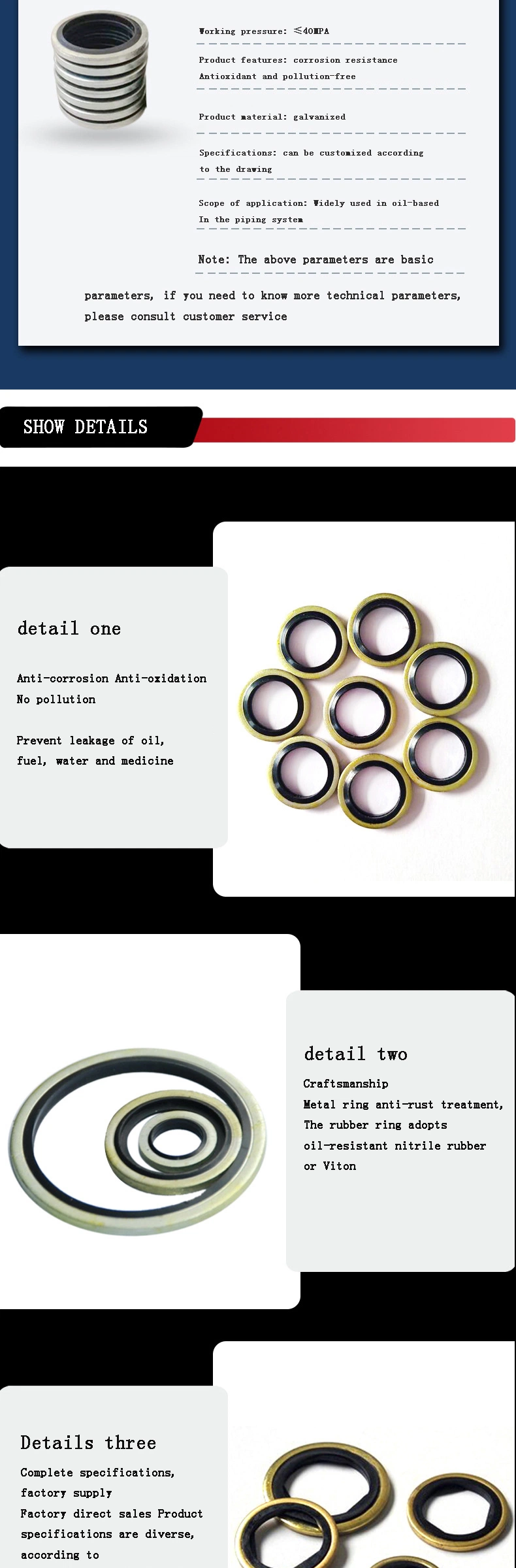 OEM Seal M12 Acciaio al carbonio di gomma nitrile con guarnizione a tenuta 1